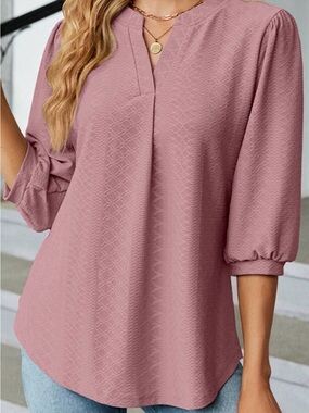 V-Neck Textured Blouse in Dusty Rose - Women Tops